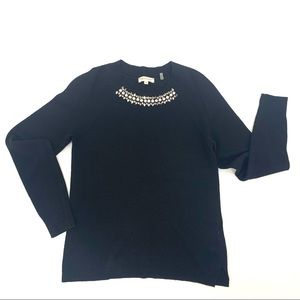 Rebecca Taylor Embellished Cashmere Sweater in BLACK